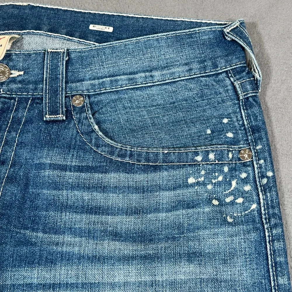 True Religion Jeans Mens Size 36 Straight Leg Denim Blue Made in USA Flap Pocket